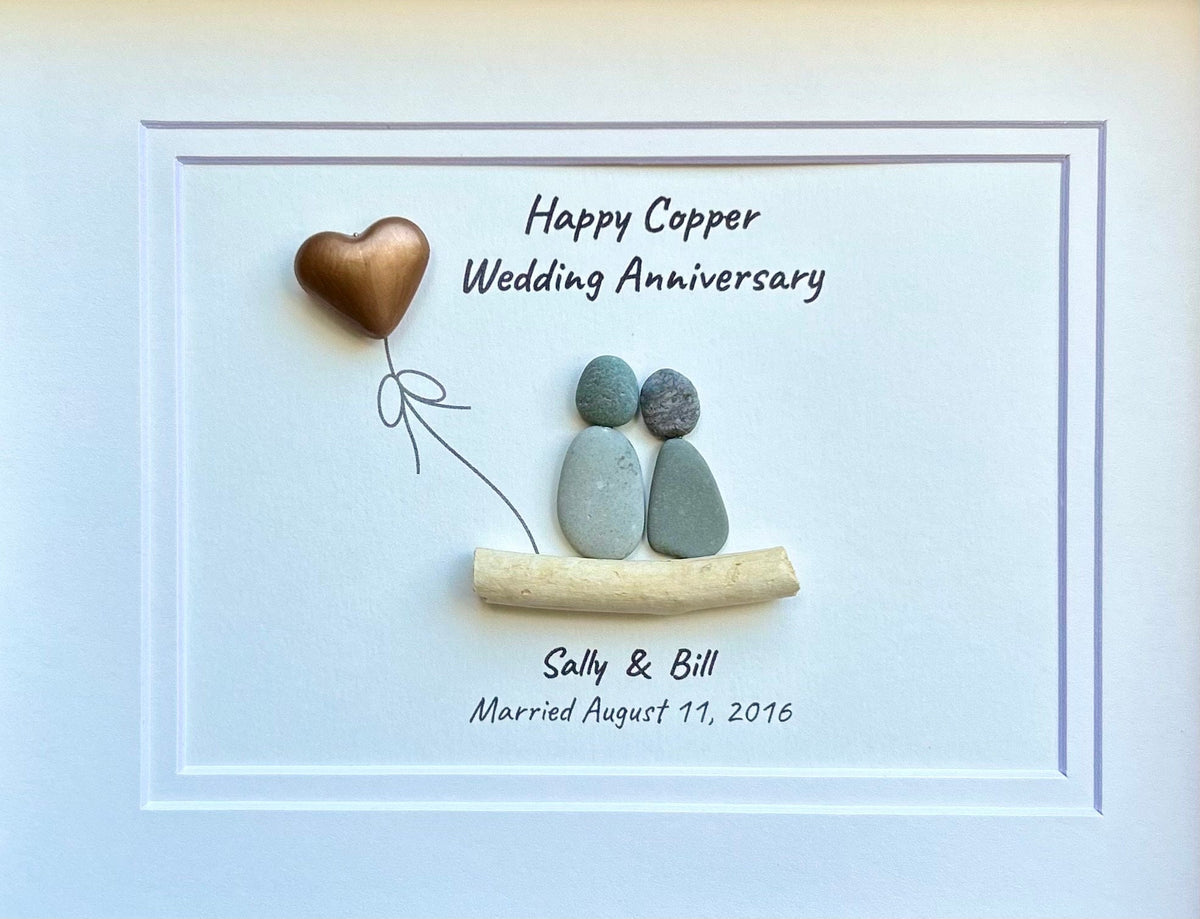 Copper Wedding Anniversary | 7th Anniversary | Unique 7th Anniversary Gift | Gift for Wife, Husband, Parent, Couple | 8x10 Pebble Art