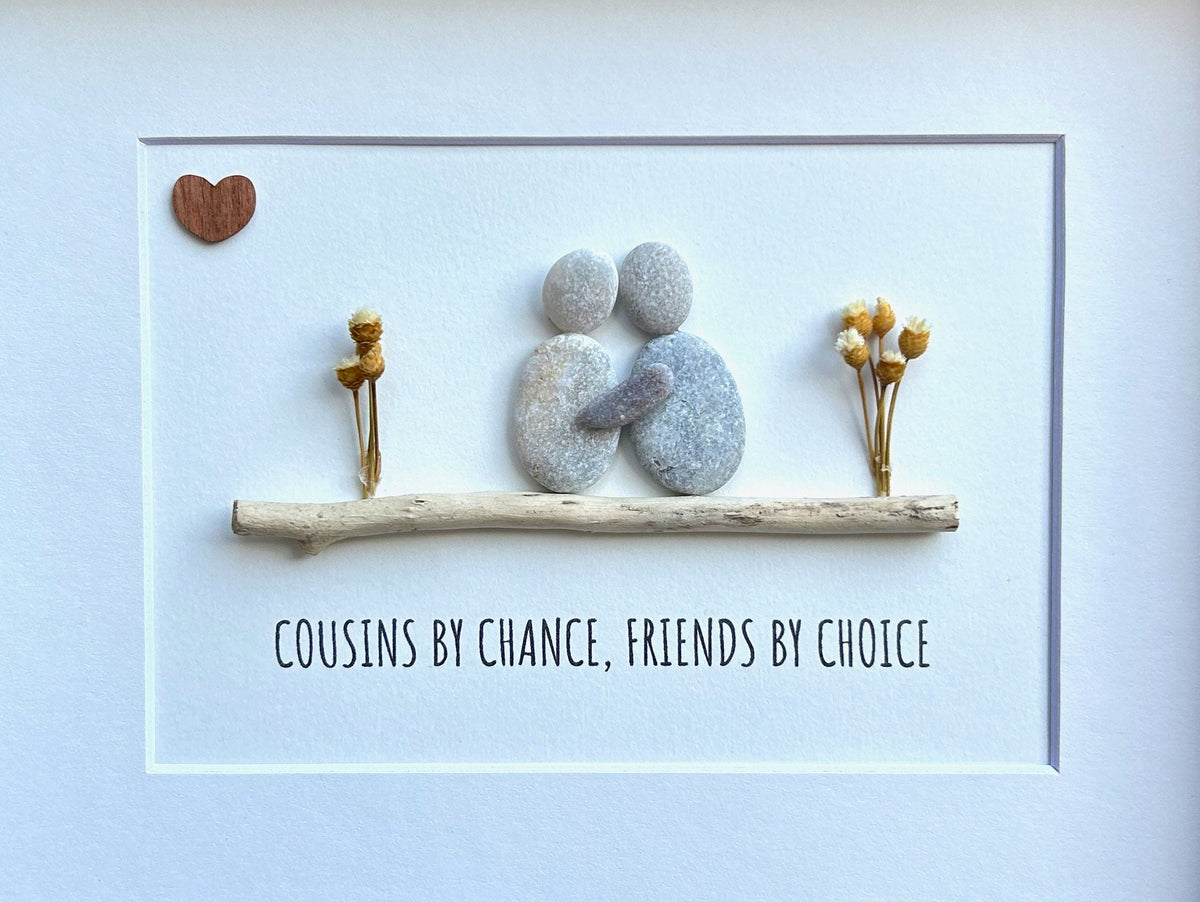 Handmade Gift for Cousin Made From Beach Pebbles and Driftwood, 8x10 Framed Pebble Art, Personalized Gift for Cousin