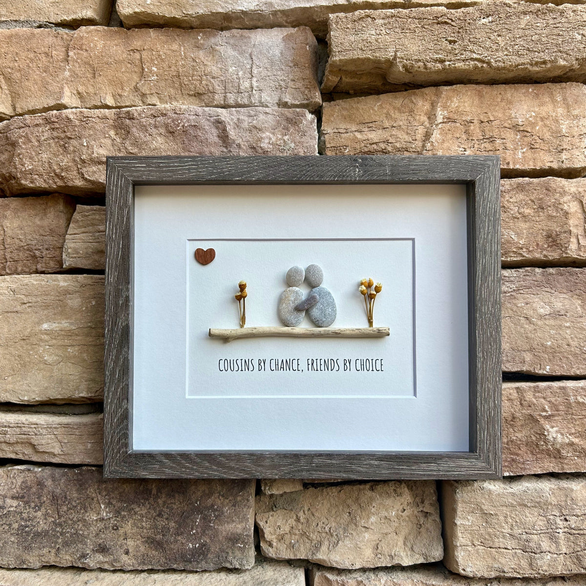 Handmade Gift for Cousin Made From Beach Pebbles and Driftwood, 8x10 Framed Pebble Art, Personalized Gift for Cousin