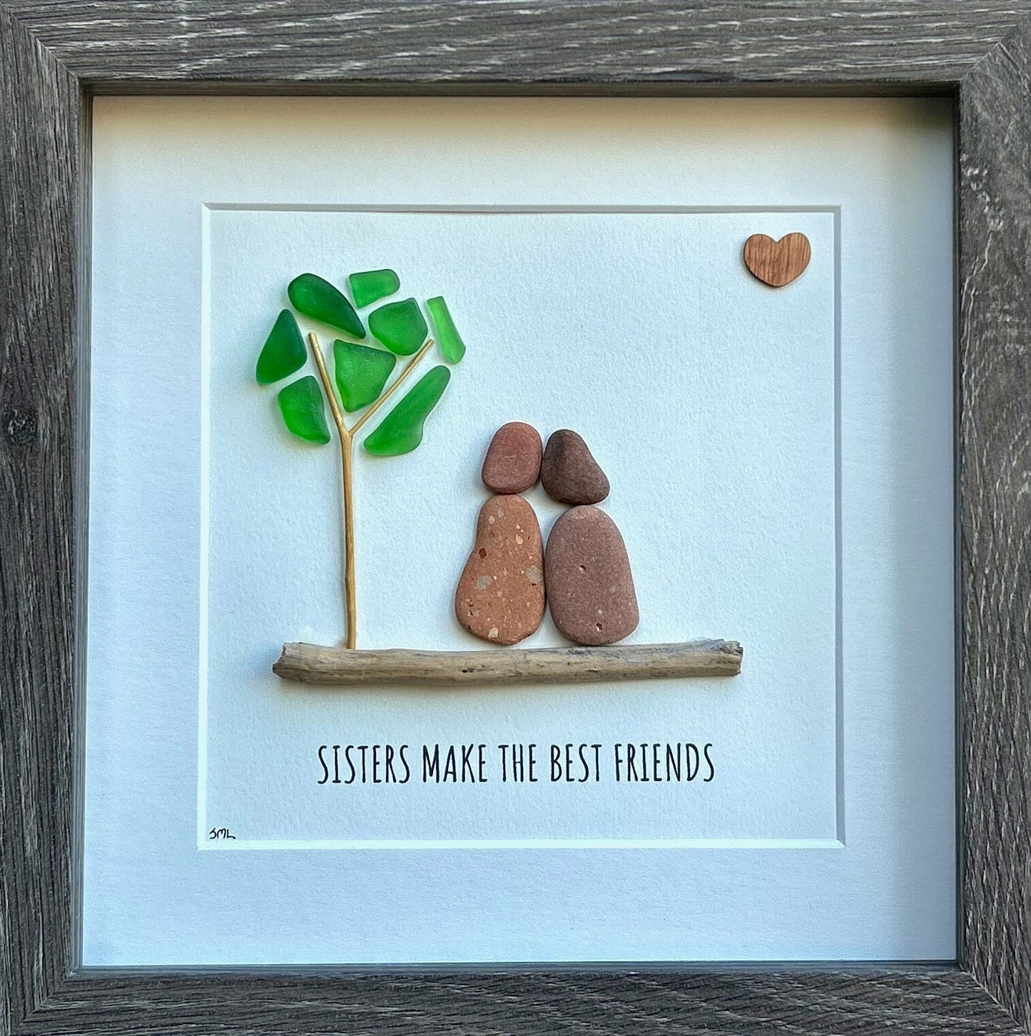 Framed Sea Glass Pebble Art | Sisters Gift, Scottish Beach Decor