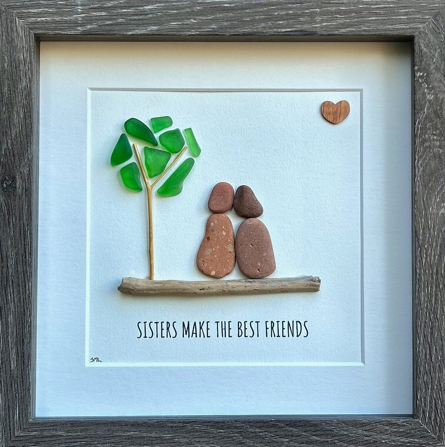 Framed Sea Glass Pebble Art | Sisters Gift, Scottish Beach Decor