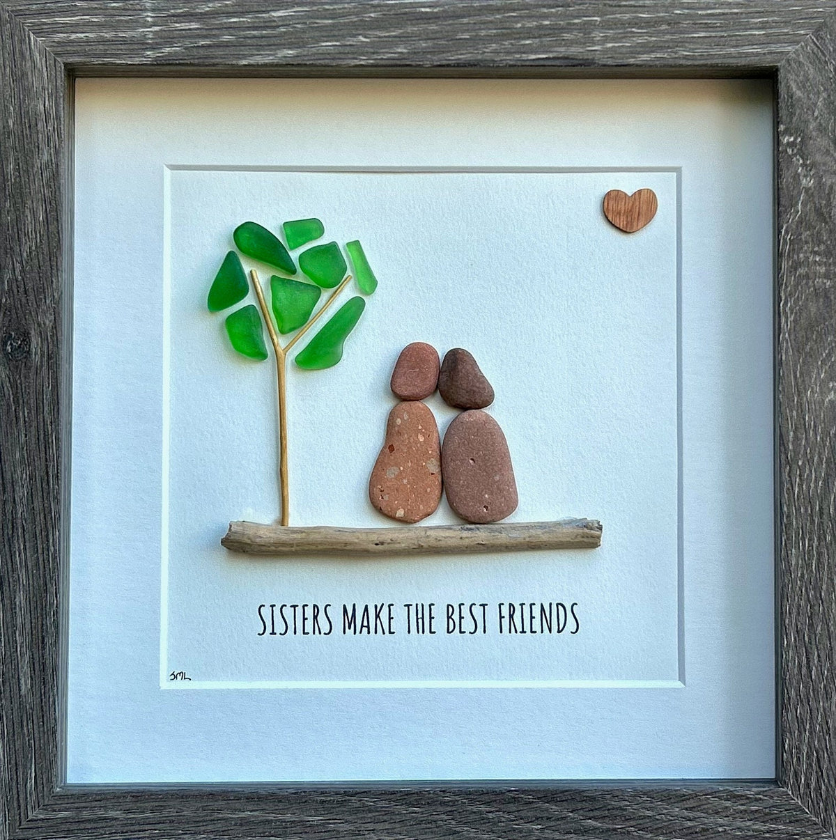 Sisters Make the Best Friends | 9x9 Framed Sea Glass &amp; Pebble Art | Personalized Gift for Sister