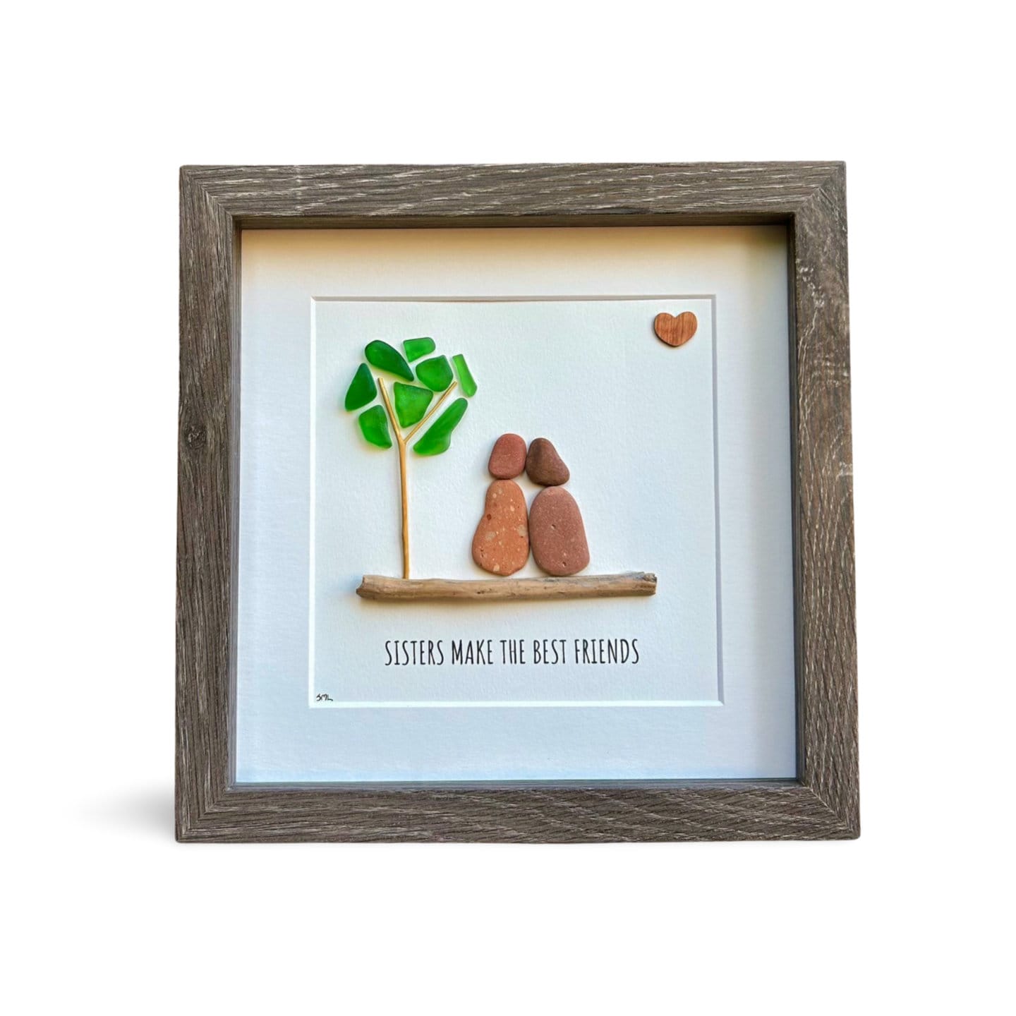 Sisters Make the Best Friends | 9x9 Framed Sea Glass & Pebble Art | Personalized Gift for Sister