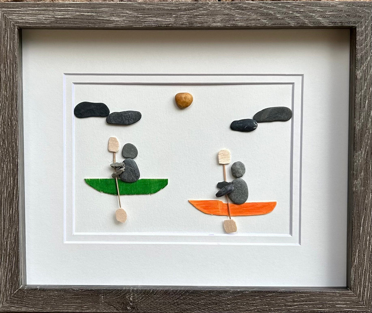Pair of Kayakers 8x10 Framed Pebble Art, Handmade Personalizable Gift for Anyone That Loves the Water, Kayak Art, Kayak Gift, Kayak Poster