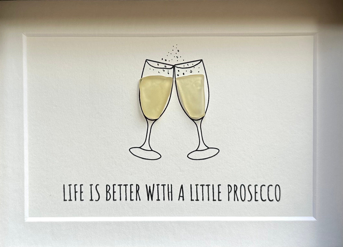 Life is Better With A Little Prosecco, 6x8 Framed Handmade Sea Glass Art, Champagne Art, Prosecco, Funny Gift for Friend, Funny Bar Sign