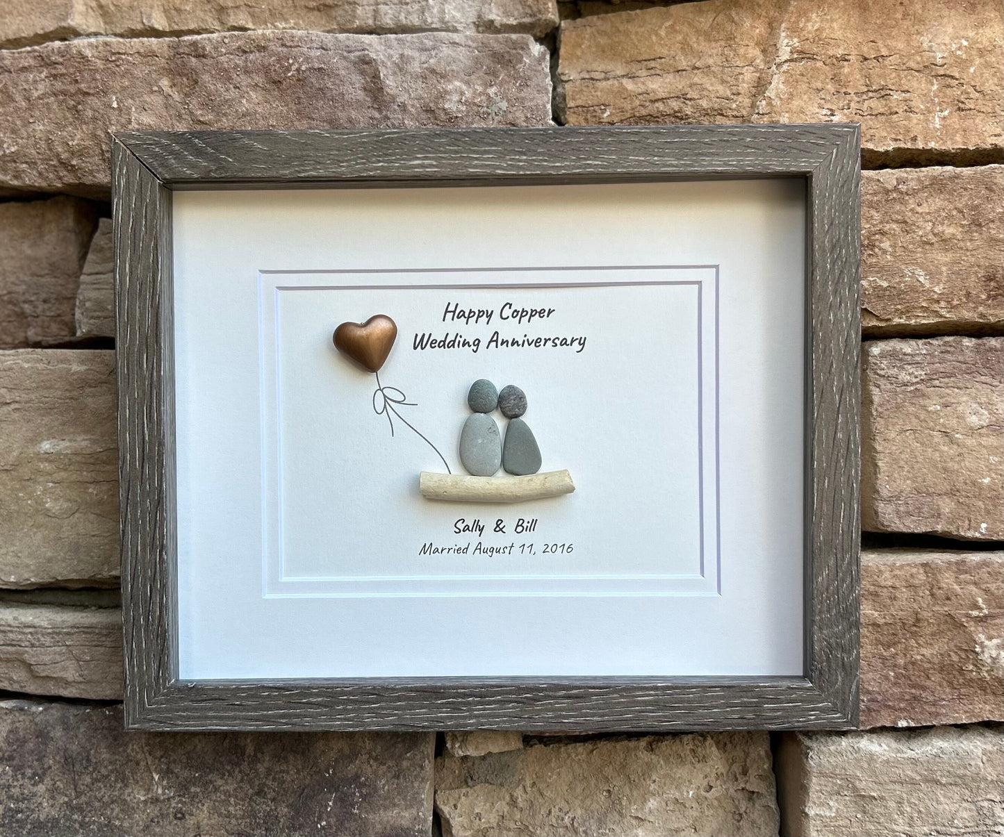 Copper Wedding Anniversary | 7th Anniversary | Unique 7th Anniversary Gift | Gift for Wife, Husband, Parent, Couple | 8x10 Pebble Art