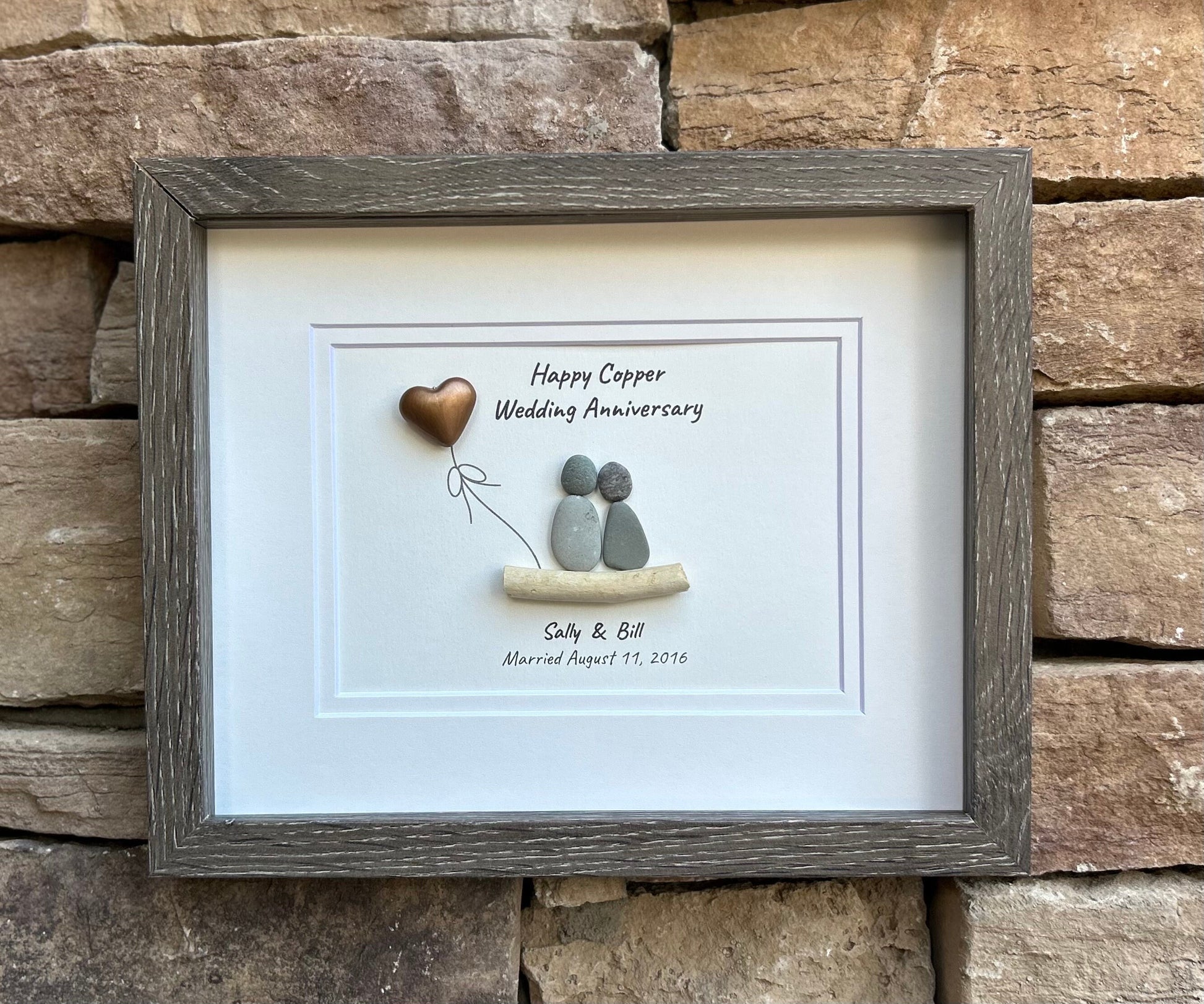 Copper Wedding Anniversary | 7th Anniversary | Unique 7th Anniversary Gift | Gift for Wife, Husband, Parent, Couple | 8x10 Pebble Art