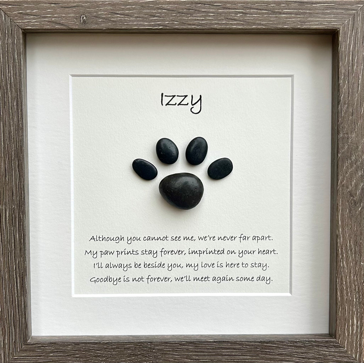 Framed Pet Loss Artwork, 9x9 Pebble Art Poem for Dog Loss, Cat Loss, Personalizable Gift