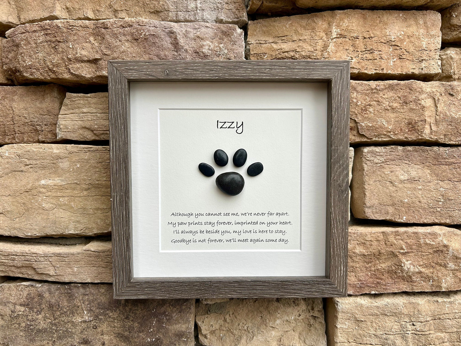 Framed Pet Loss Artwork, 9x9 Pebble Art Poem for Dog Loss, Cat Loss, Personalizable Gift