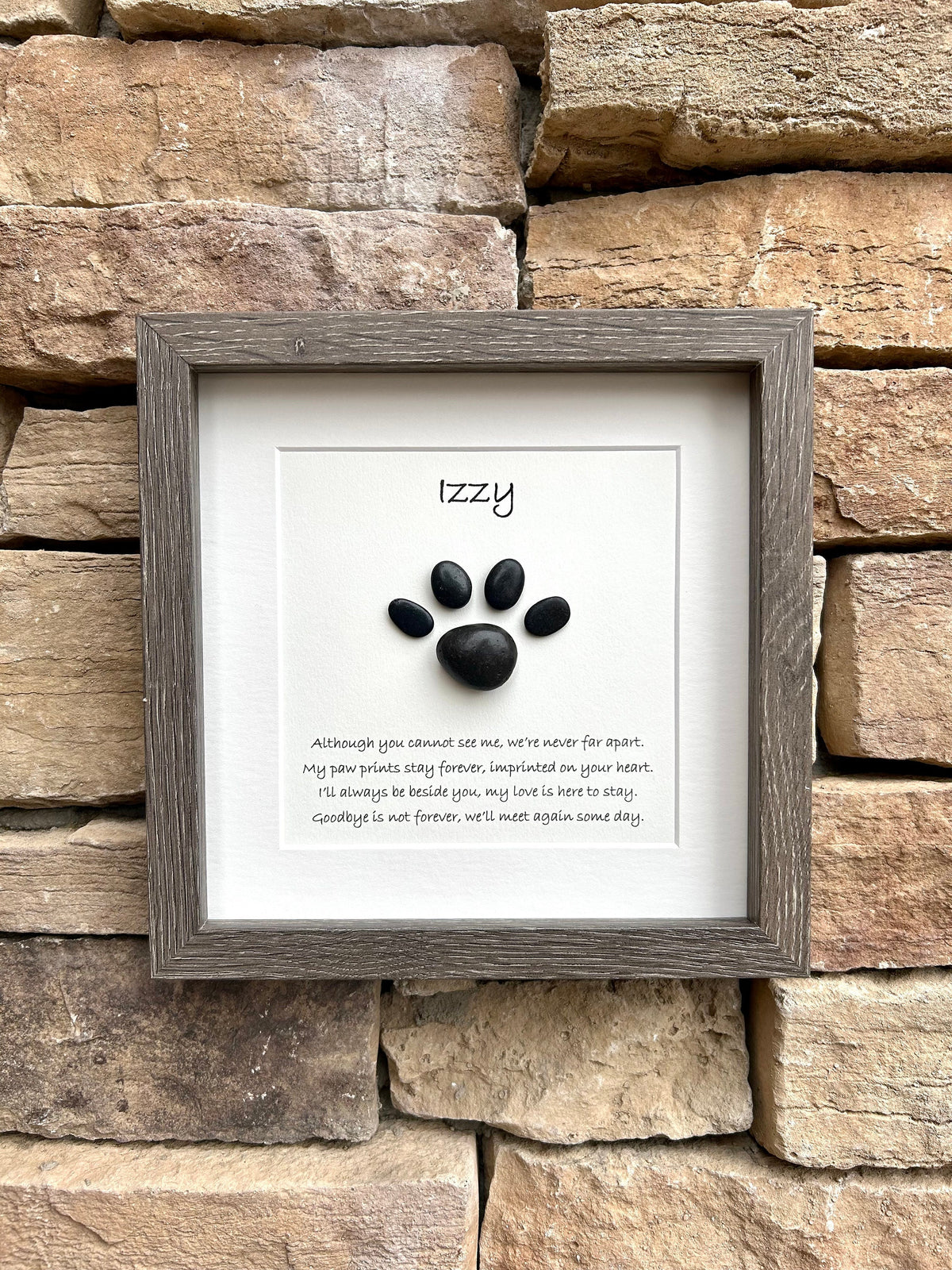 Framed Pet Loss Artwork, 9x9 Pebble Art Poem for Dog Loss, Cat Loss, Personalizable Gift