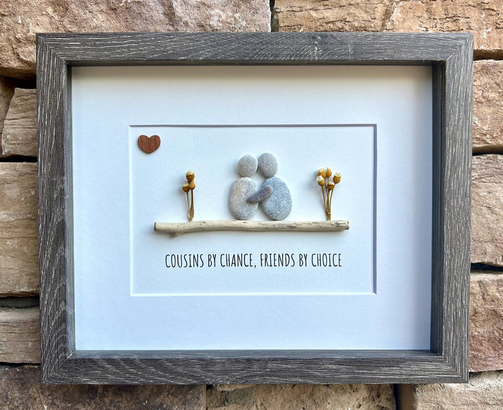 Handmade Gift for Cousin Made From Beach Pebbles and Driftwood, 8x10 Framed Pebble Art, Personalized Gift for Cousin