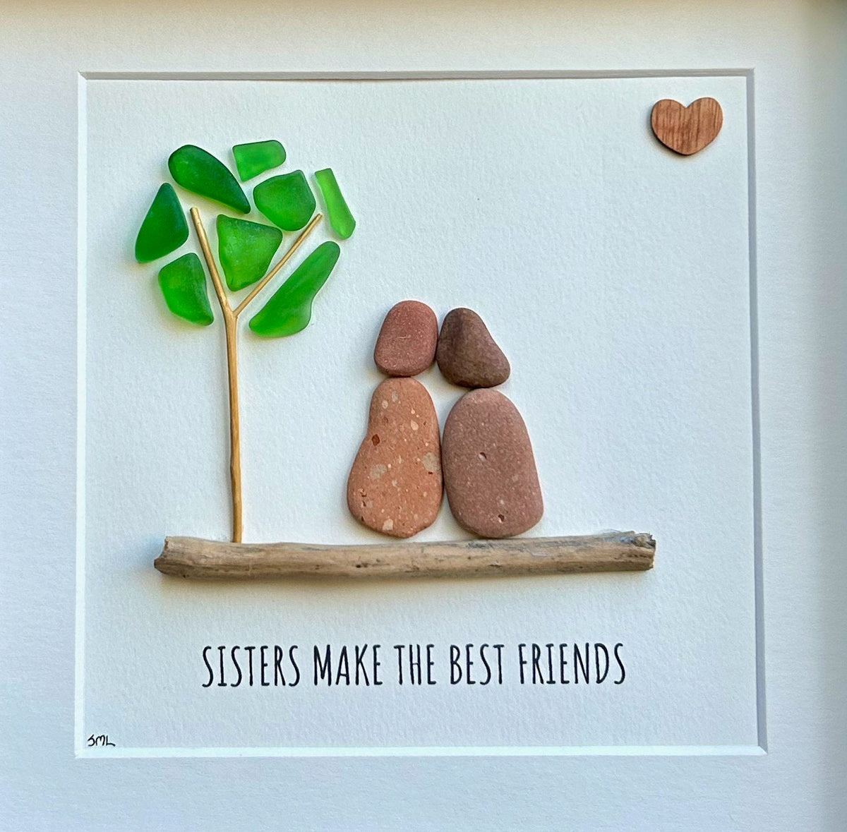 Sisters Make the Best Friends | 9x9 Framed Sea Glass &amp; Pebble Art | Personalized Gift for Sister