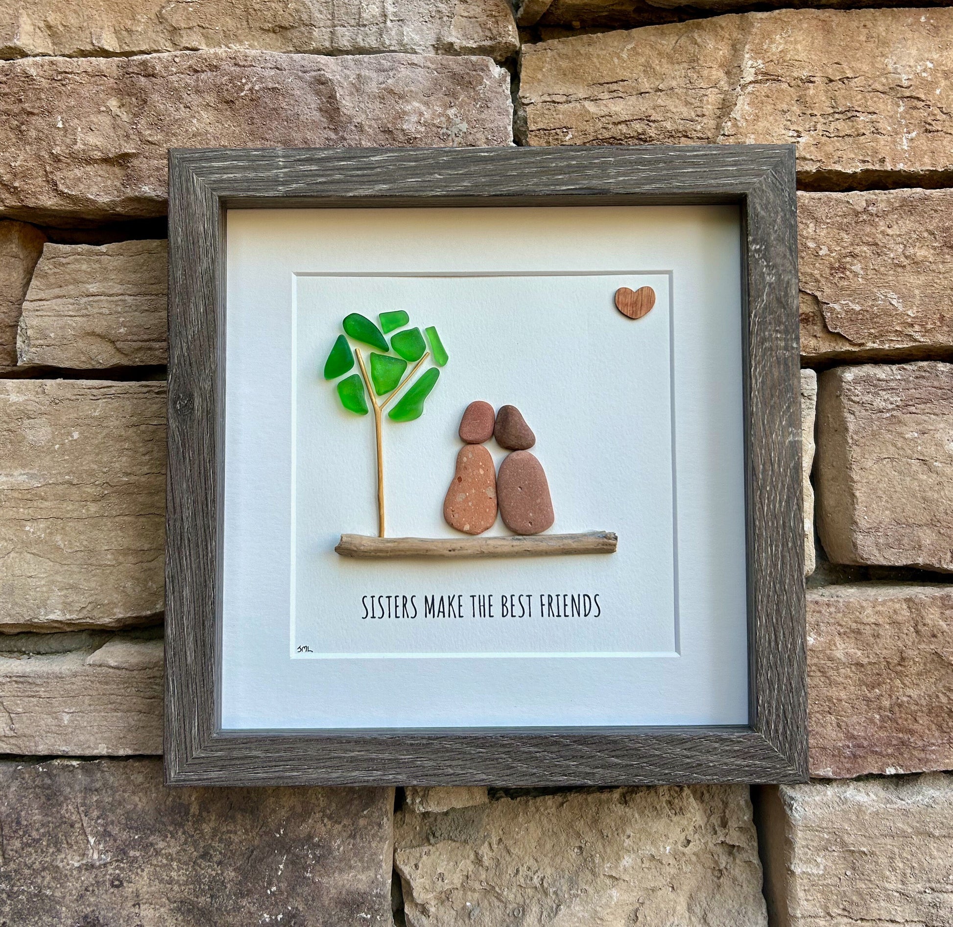Framed Sea Glass Pebble Art | Sisters Gift, Scottish Beach Decor
