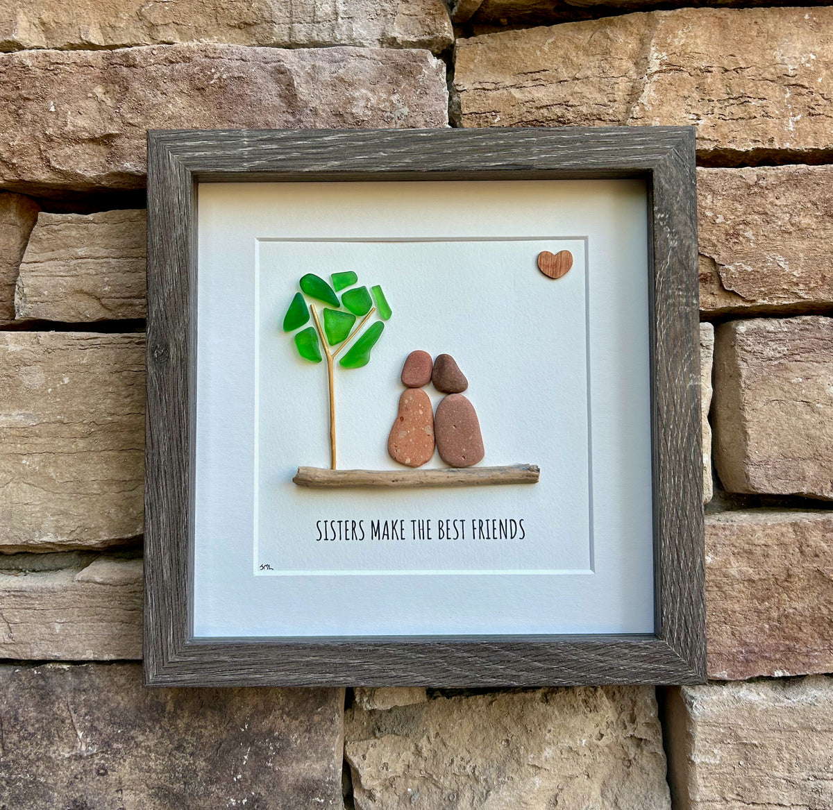 Sisters Make the Best Friends | 9x9 Framed Sea Glass &amp; Pebble Art | Personalized Gift for Sister