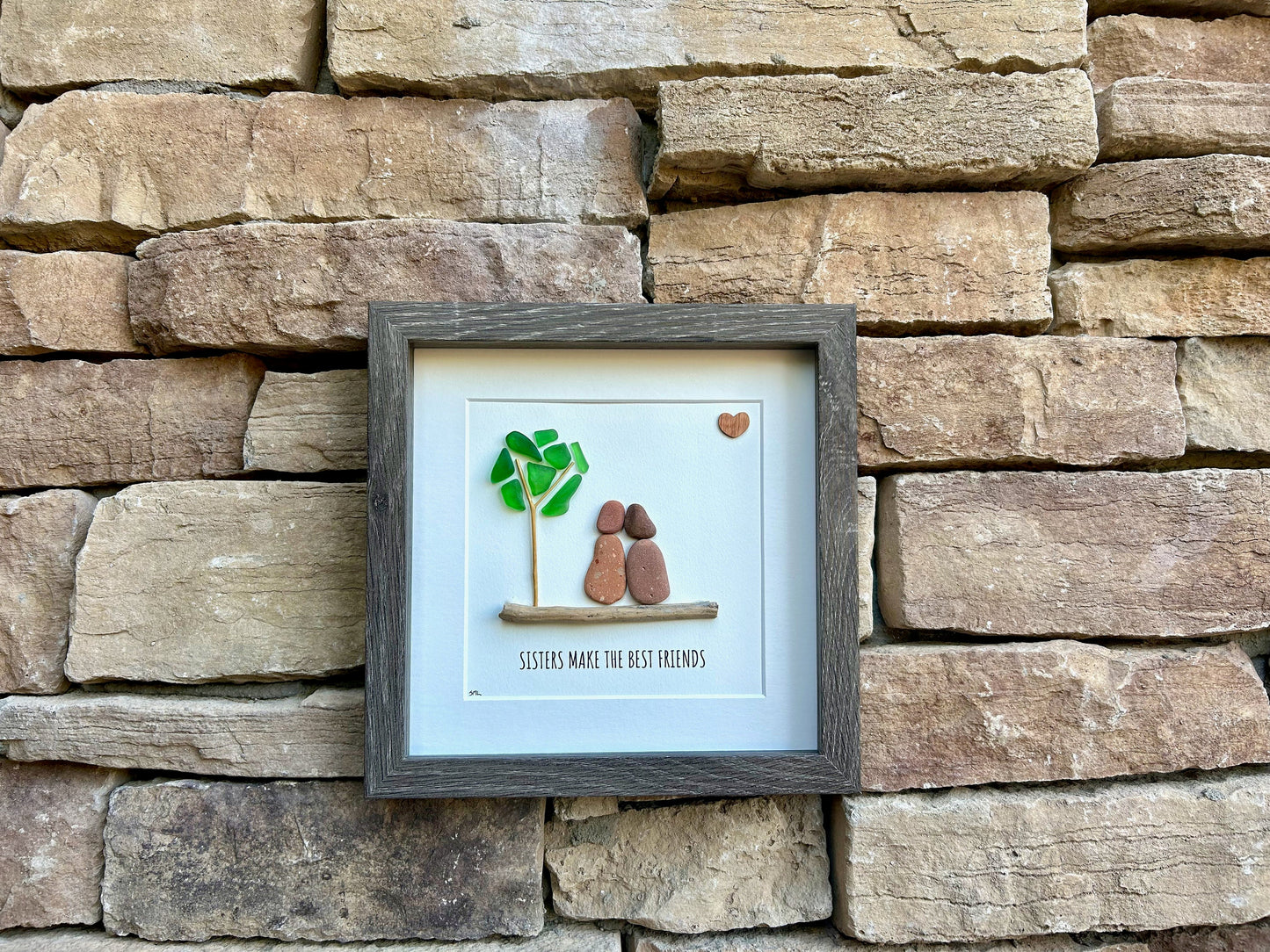 Framed Sea Glass Pebble Art | Sisters Gift, Scottish Beach Decor