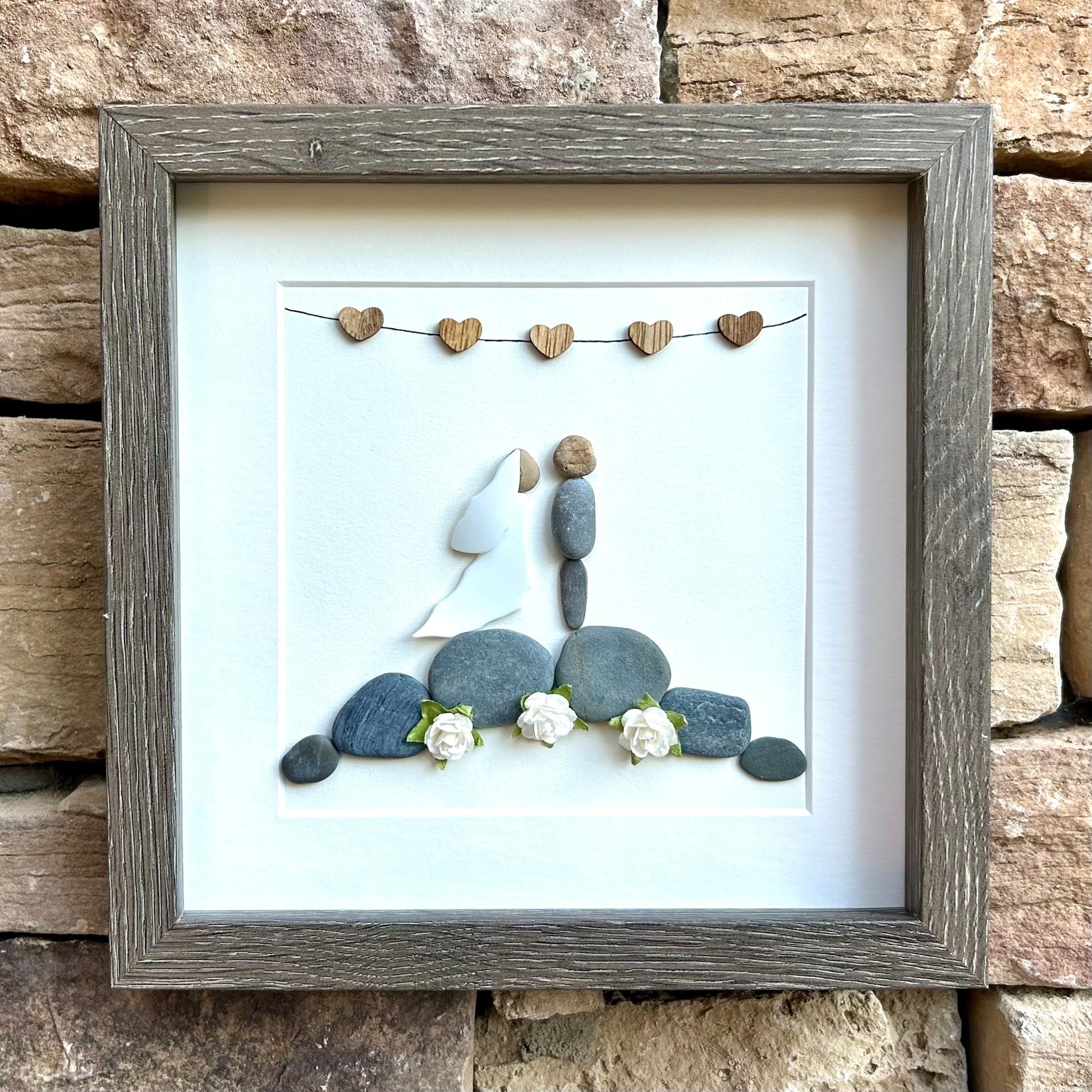 Personalized Wedding Gift, 9x9 Framed Pebble Art, Perfect Wedding Gift, Engagement Gift, Bridal Shower Gift, Natural Materials