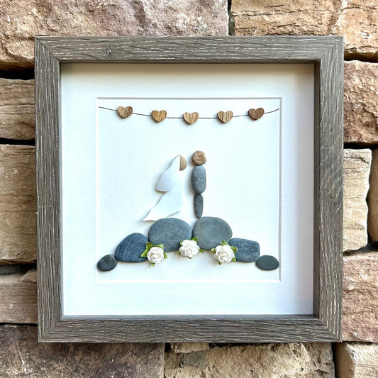Personalized Wedding Gift, 9x9 Framed Pebble Art, Perfect Wedding Gift, Engagement Gift, Bridal Shower Gift, Natural Materials
