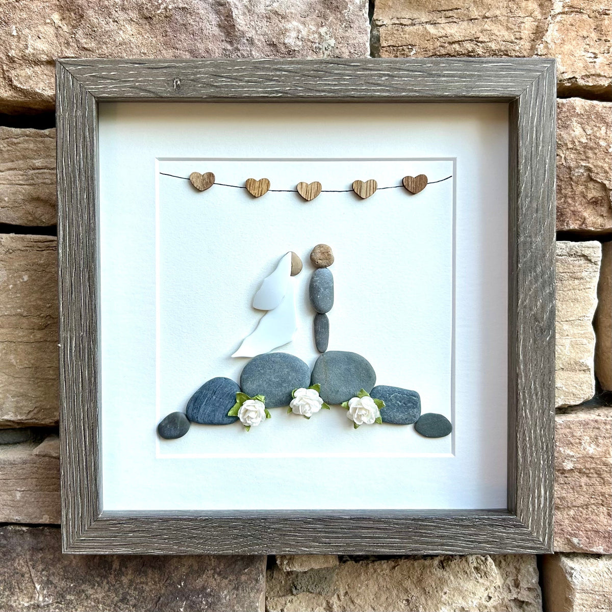 Personalized Wedding Gift, 9x9 Framed Pebble Art, Perfect Wedding Gift, Engagement Gift, Bridal Shower Gift, Natural Materials