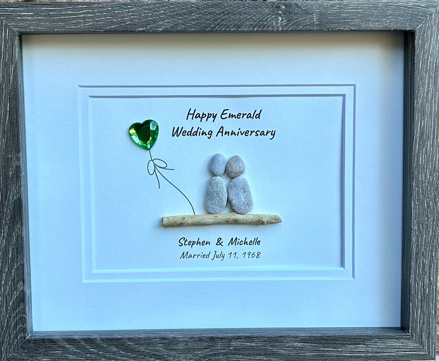55th Wedding Anniversary Personalized Pebble Art, 8x10” Emerald Anniversary Gift for Parents, Wife, Husband, Friends
