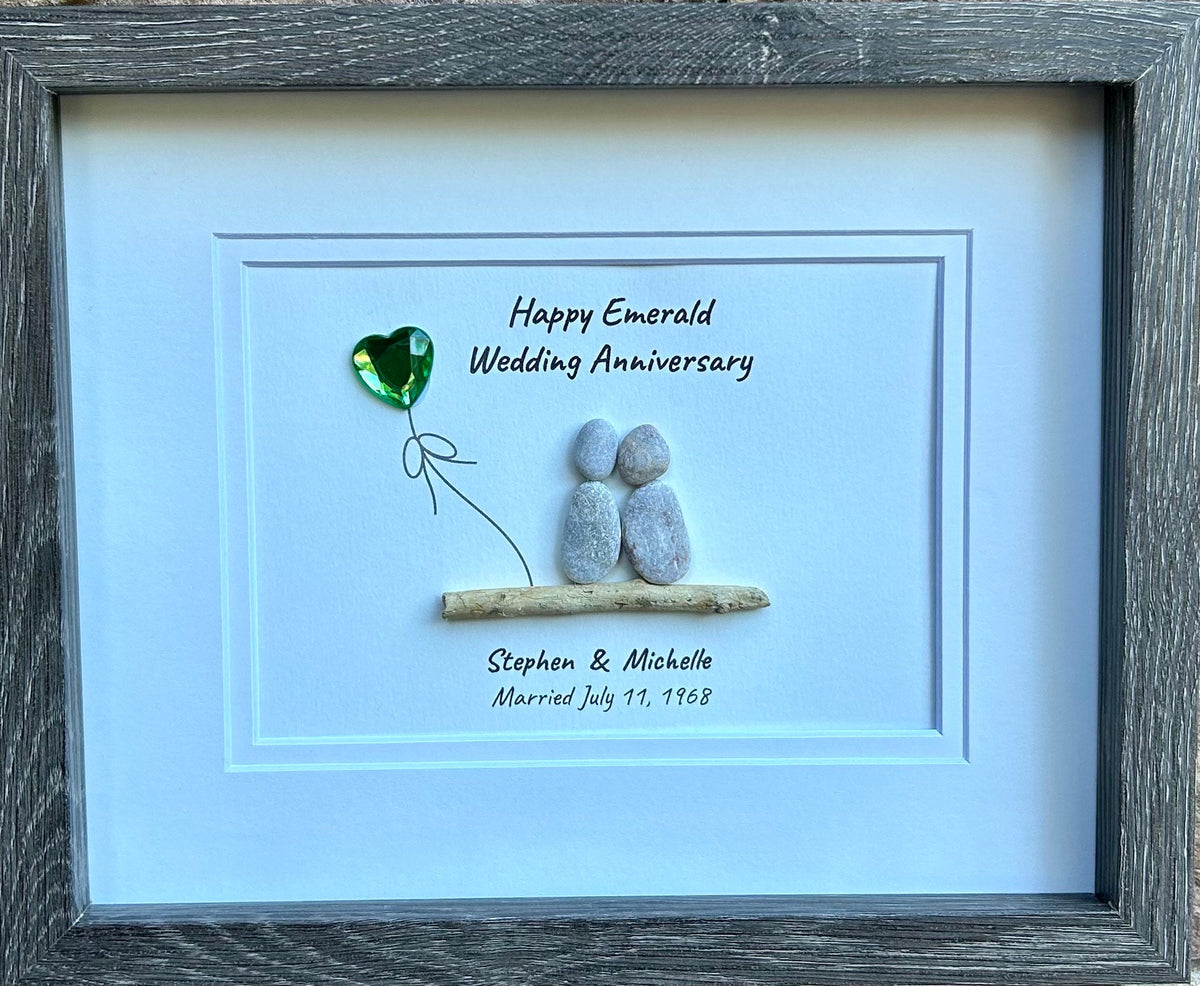 55th Wedding Anniversary Personalized Pebble Art, 8x10” Emerald Anniversary Gift for Parents, Wife, Husband, Friends