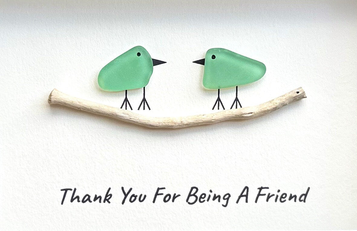 Seaglass Birds on Branch, Handmade Friendship Gift, Framed Sea Glass Art