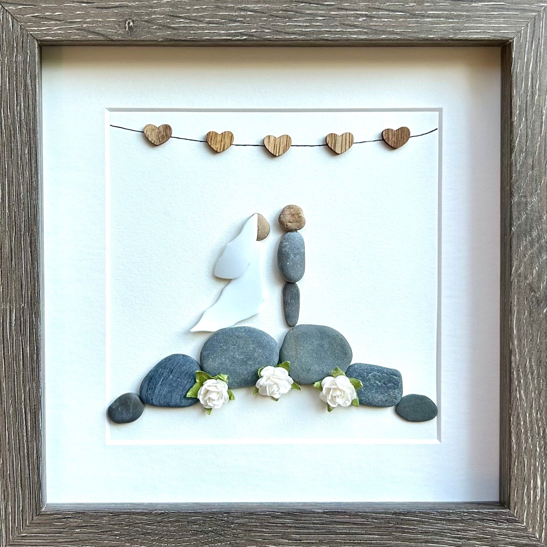 Personalized Wedding Gift, 9x9 Framed Pebble Art, Perfect Wedding Gift, Engagement Gift, Bridal Shower Gift, Natural Materials