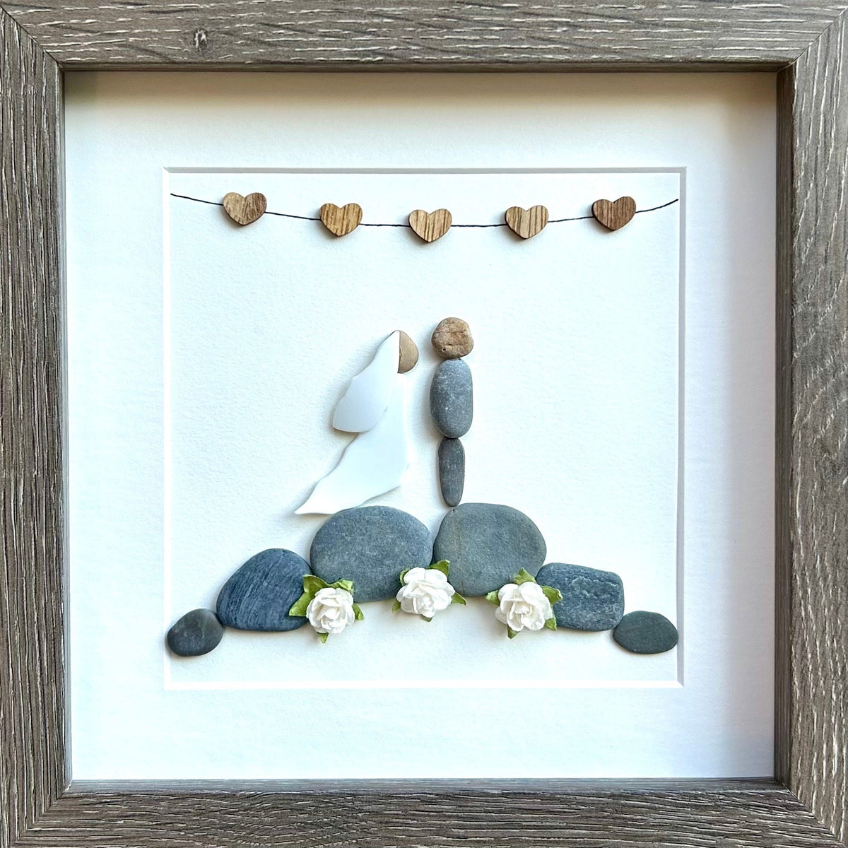 Personalized Wedding Gift, 9x9 Framed Pebble Art, Perfect Wedding Gift, Engagement Gift, Bridal Shower Gift, Natural Materials
