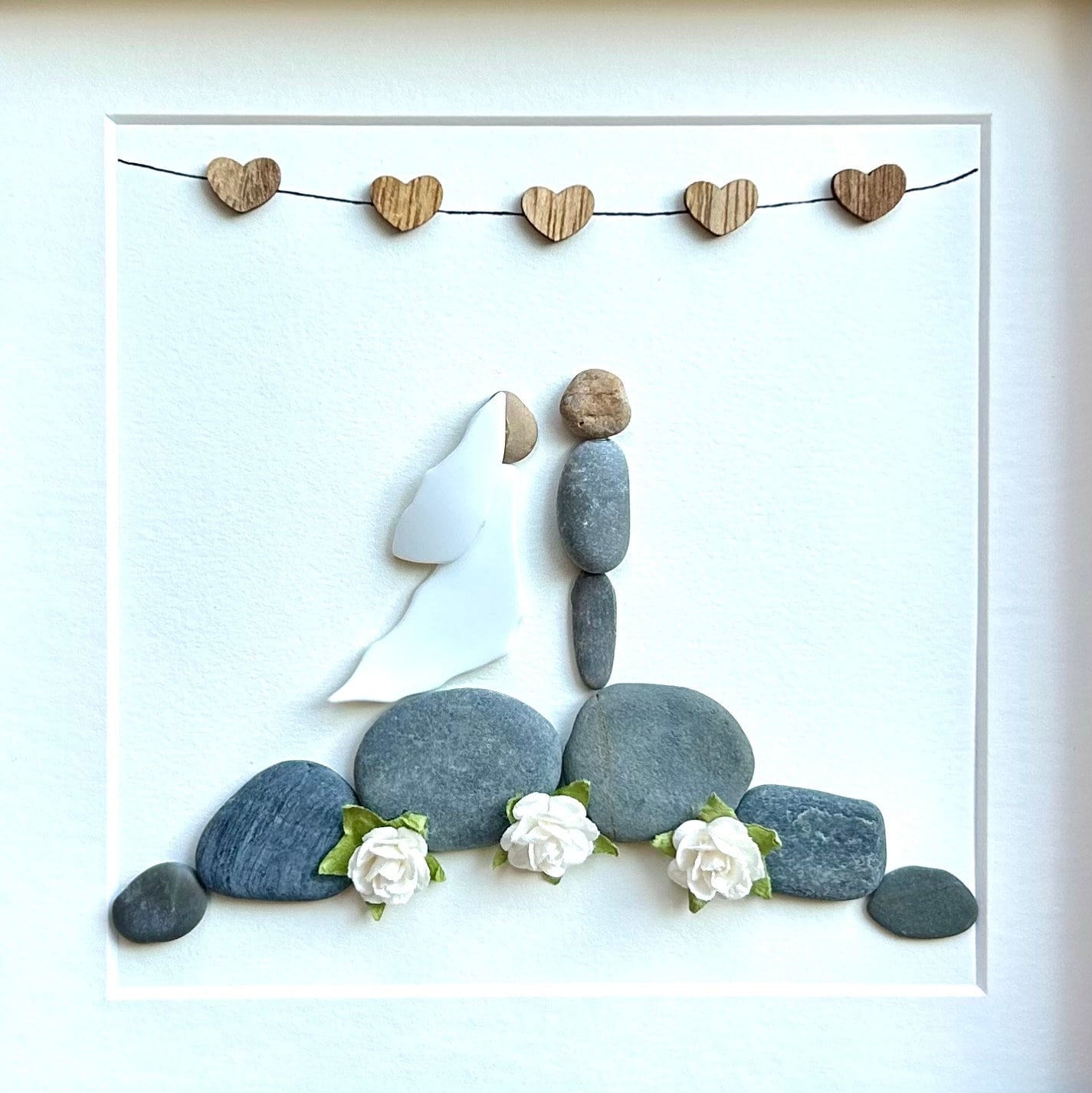 Personalized Wedding Gift, 9x9 Framed Pebble Art, Perfect Wedding Gift, Engagement Gift, Bridal Shower Gift, Natural Materials