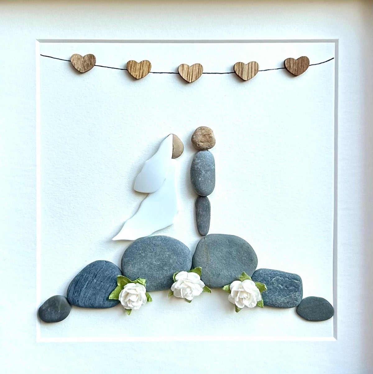 Personalized Wedding Gift, 9x9 Framed Pebble Art, Perfect Wedding Gift, Engagement Gift, Bridal Shower Gift, Natural Materials