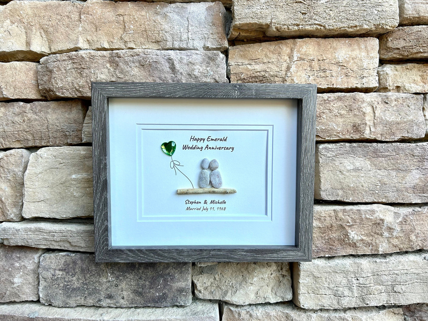 55th Wedding Anniversary Personalized Pebble Art, 8x10” Emerald Anniversary Gift for Parents, Wife, Husband, Friends