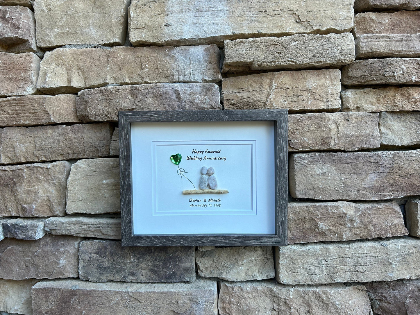 55th Wedding Anniversary Personalized Pebble Art, 8x10” Emerald Anniversary Gift for Parents, Wife, Husband, Friends