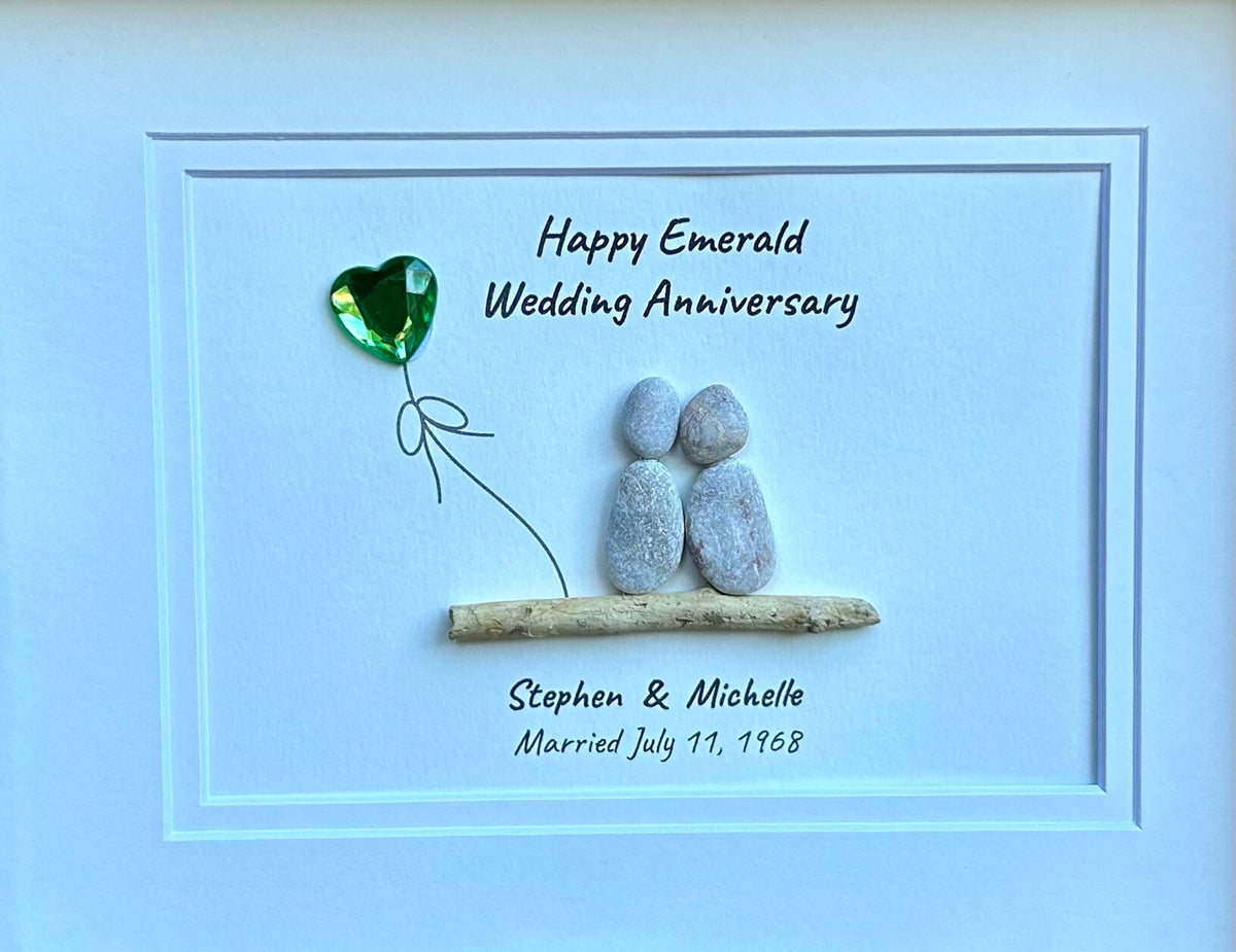 55th Wedding Anniversary Personalized Pebble Art, 8x10” Emerald Anniversary Gift for Parents, Wife, Husband, Friends