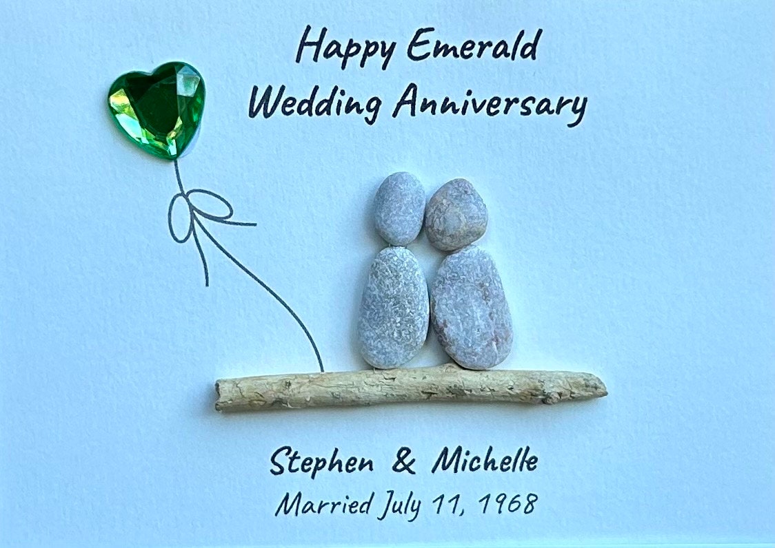 55th Wedding Anniversary Personalized Pebble Art, 8x10” Emerald Anniversary Gift for Parents, Wife, Husband, Friends