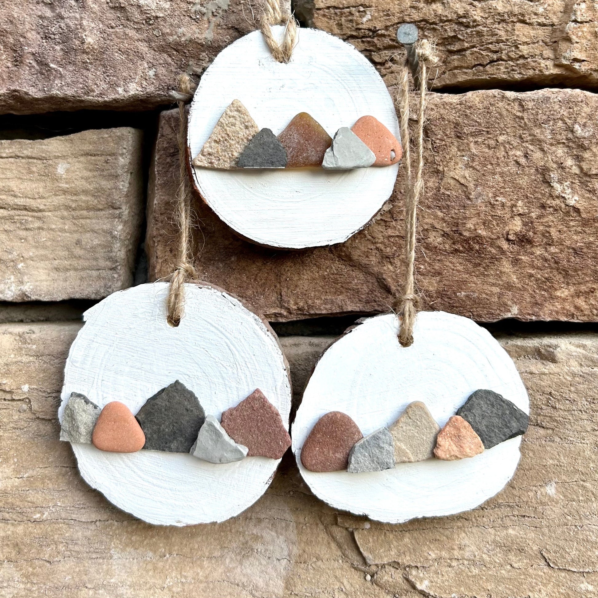Mountain Ornaments | Christmas Ornaments | Colorful Mountains| Nature Ornaments | Rocky Mountains | 3x3 Pebble Ornament on Wood Round