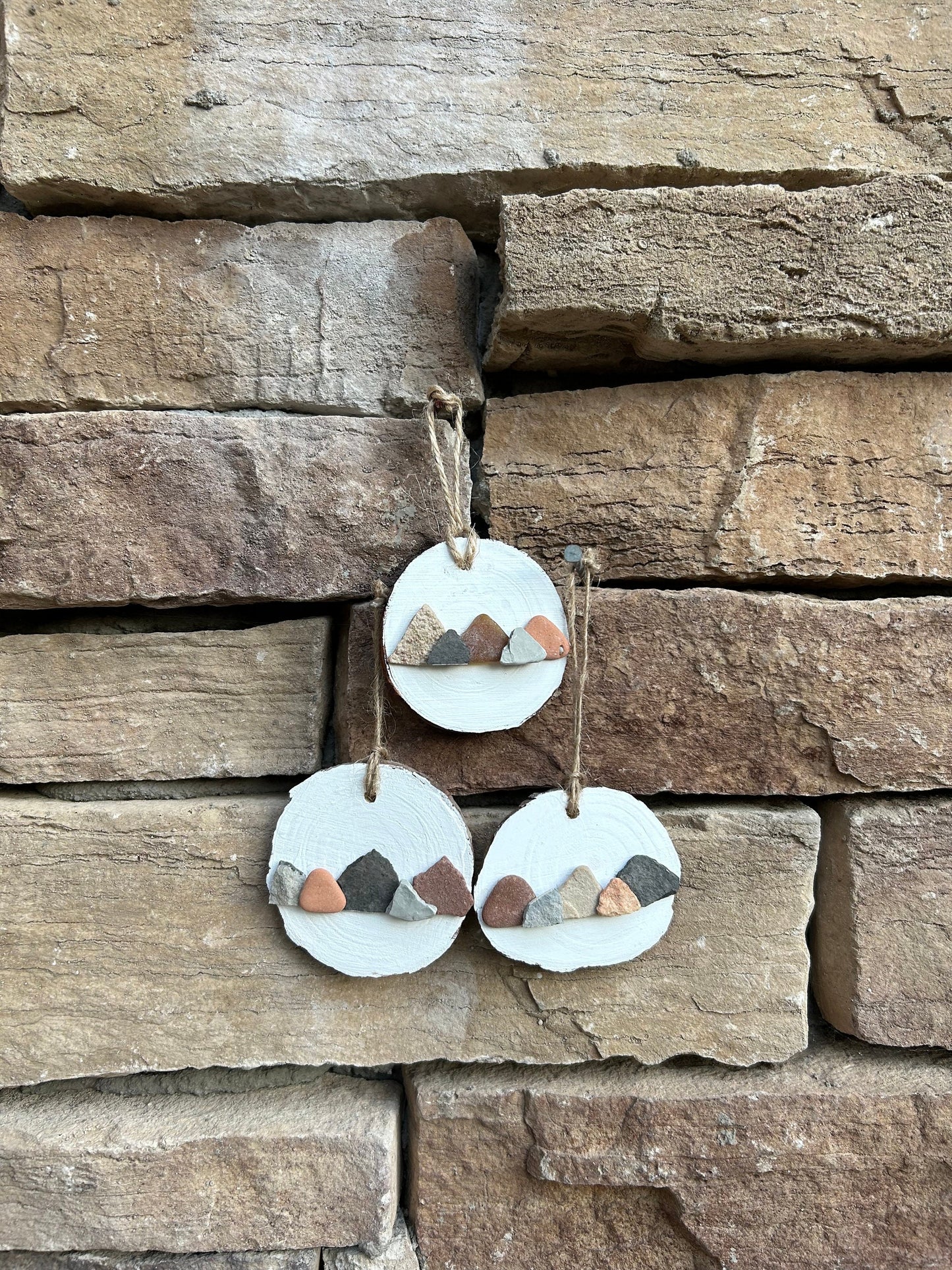 Mountain Ornaments | Christmas Ornaments | Colorful Mountains| Nature Ornaments | Rocky Mountains | 3x3 Pebble Ornament on Wood Round