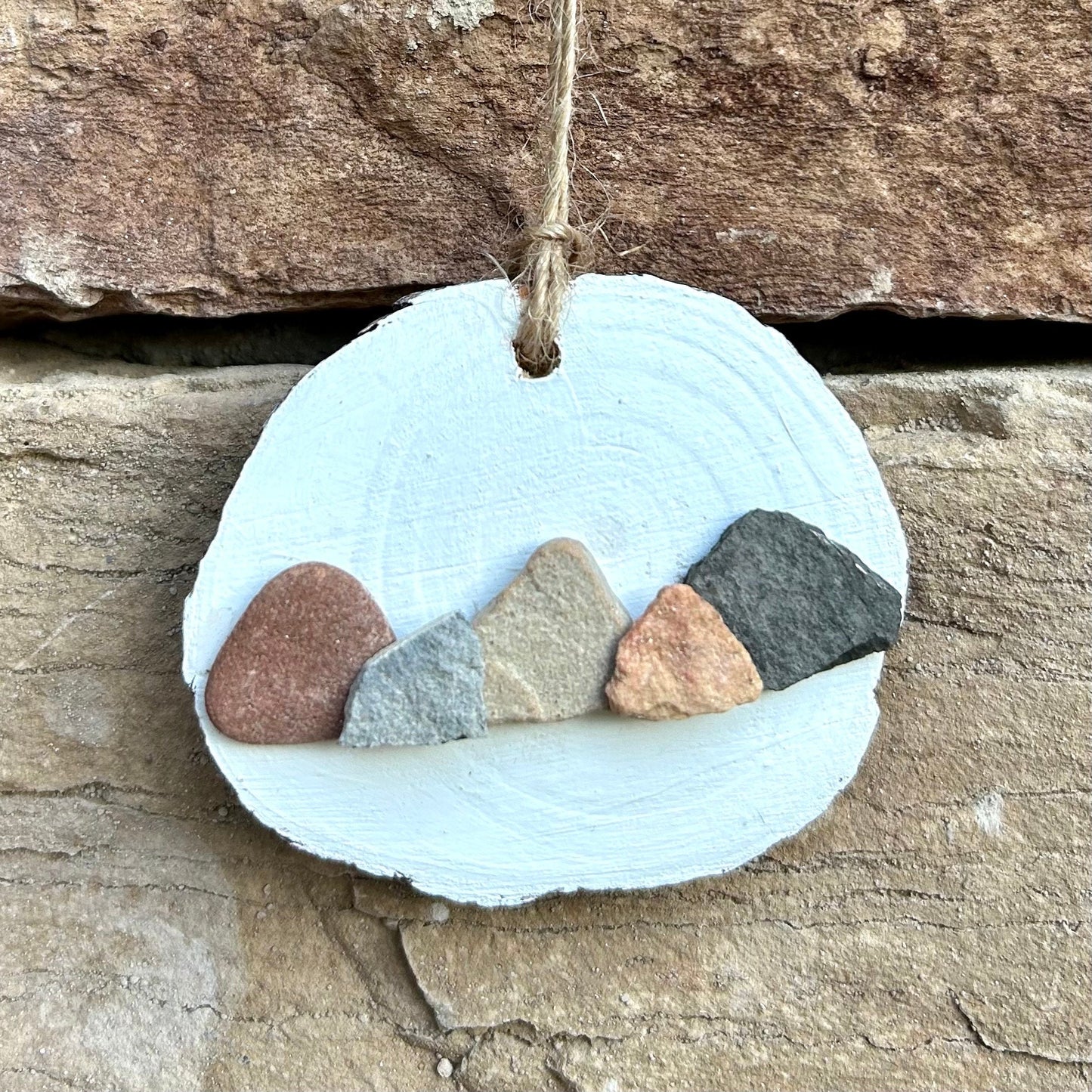 Mountain Ornaments | Christmas Ornaments | Colorful Mountains| Nature Ornaments | Rocky Mountains | 3x3 Pebble Ornament on Wood Round
