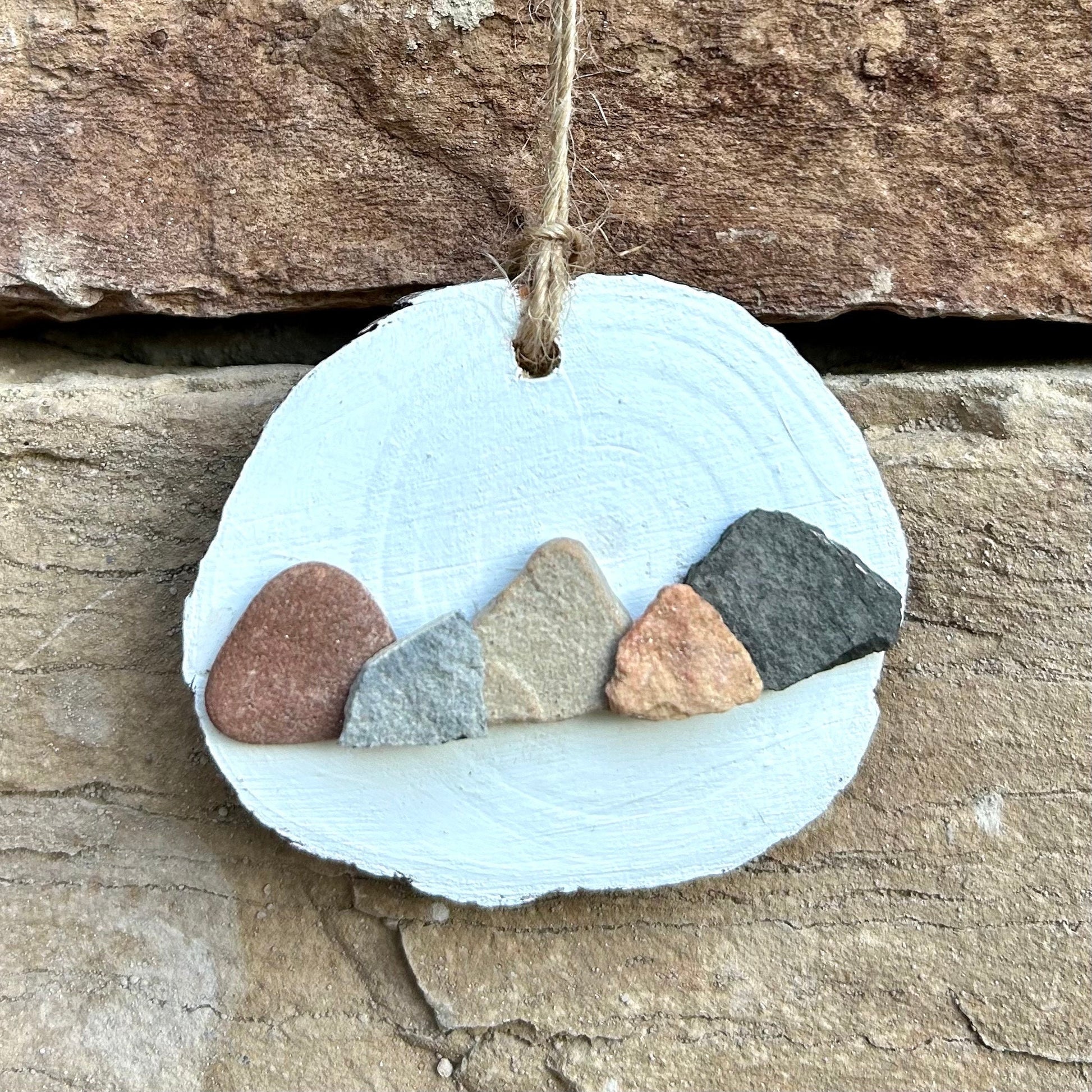 Mountain Ornaments | Christmas Ornaments | Colorful Mountains| Nature Ornaments | Rocky Mountains | 3x3 Pebble Ornament on Wood Round