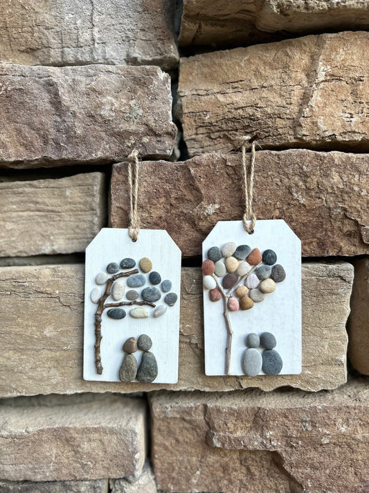 Pebble Art Couple Ornament, Handmade Natural Stone Tree