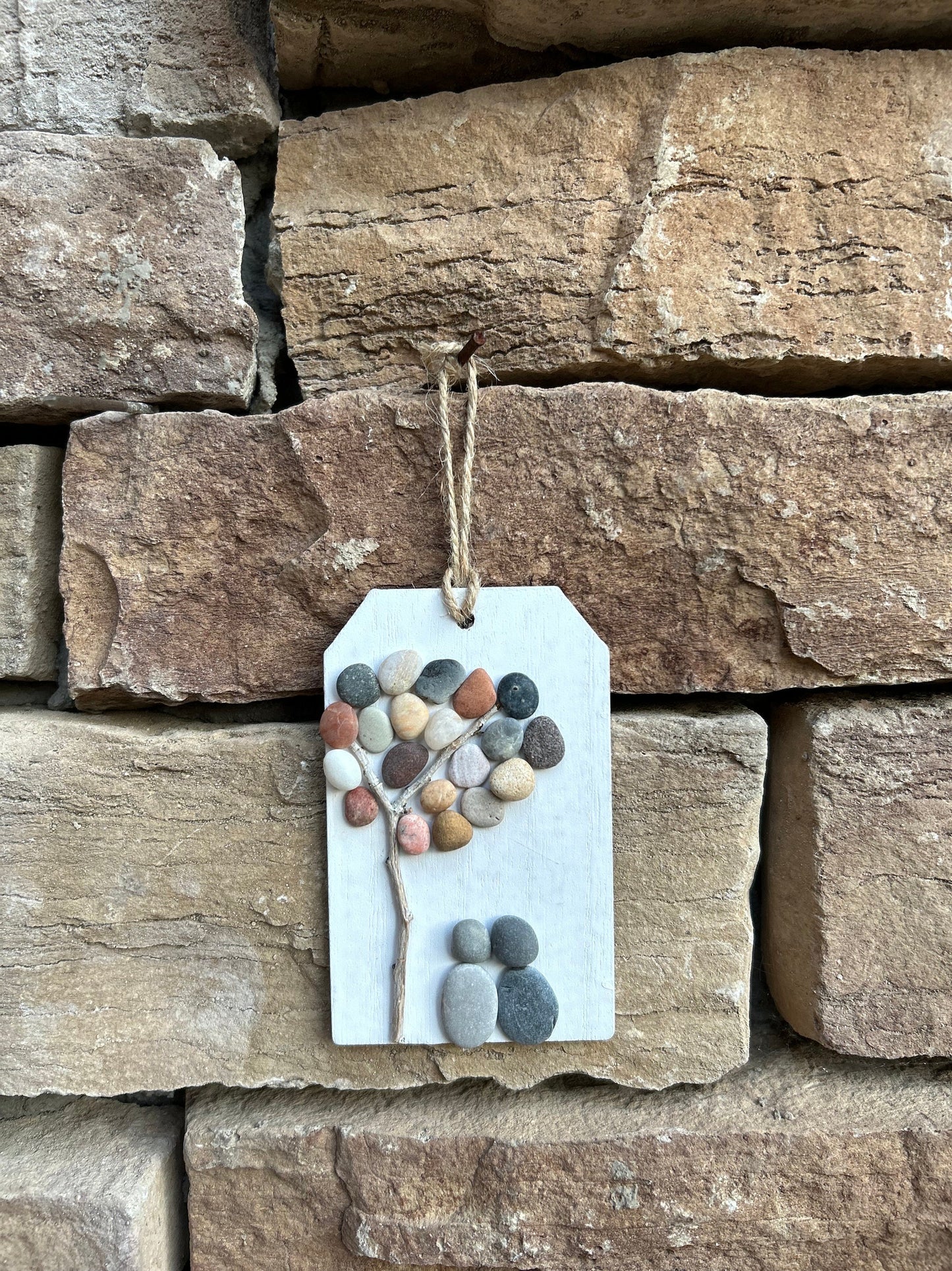Couple Under Pebble Tree Handmade Ornament on Wood Round, Unique Gift for Couple or Friend