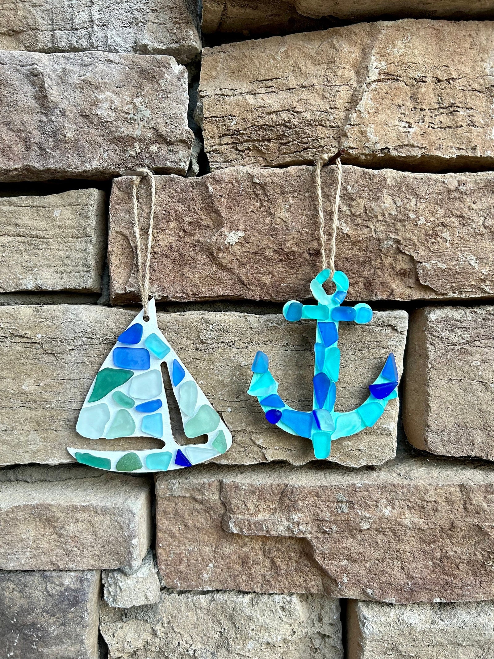 Scottish Sea Glass Sailing Ornaments, Choose Between 2 Handmade Decorations Featuring a Sailboat and an Anchor, Perfect Gift for Sailor