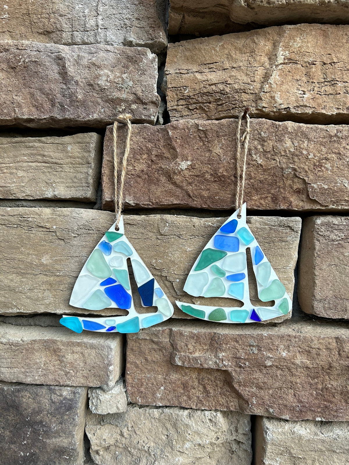 Scottish Sea Glass Sailing Ornaments, Choose Between 2 Handmade Decorations Featuring a Sailboat and an Anchor, Perfect Gift for Sailor