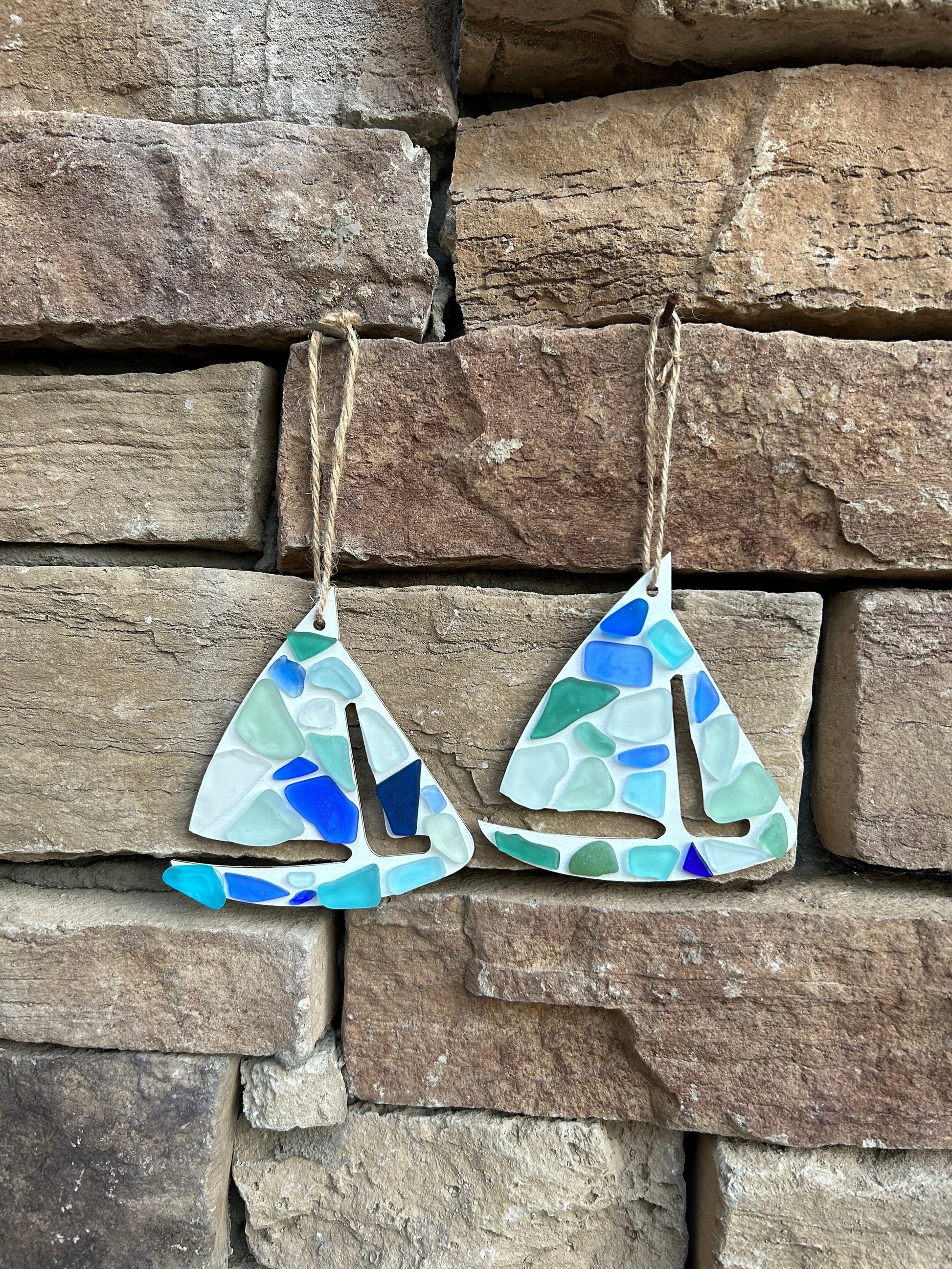 Scottish Sea Glass Sailing Ornaments, Choose Between 2 Handmade Decorations Featuring a Sailboat and an Anchor, Perfect Gift for Sailor