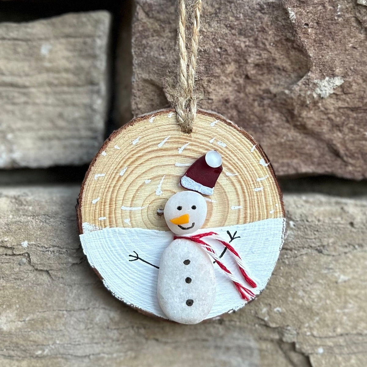 Snowman Ornament | Frosty the Snowman | Christmas Tree Ornament | Holiday Gift | Stocking Stuffer | 3x3 Pebble Art Ornament