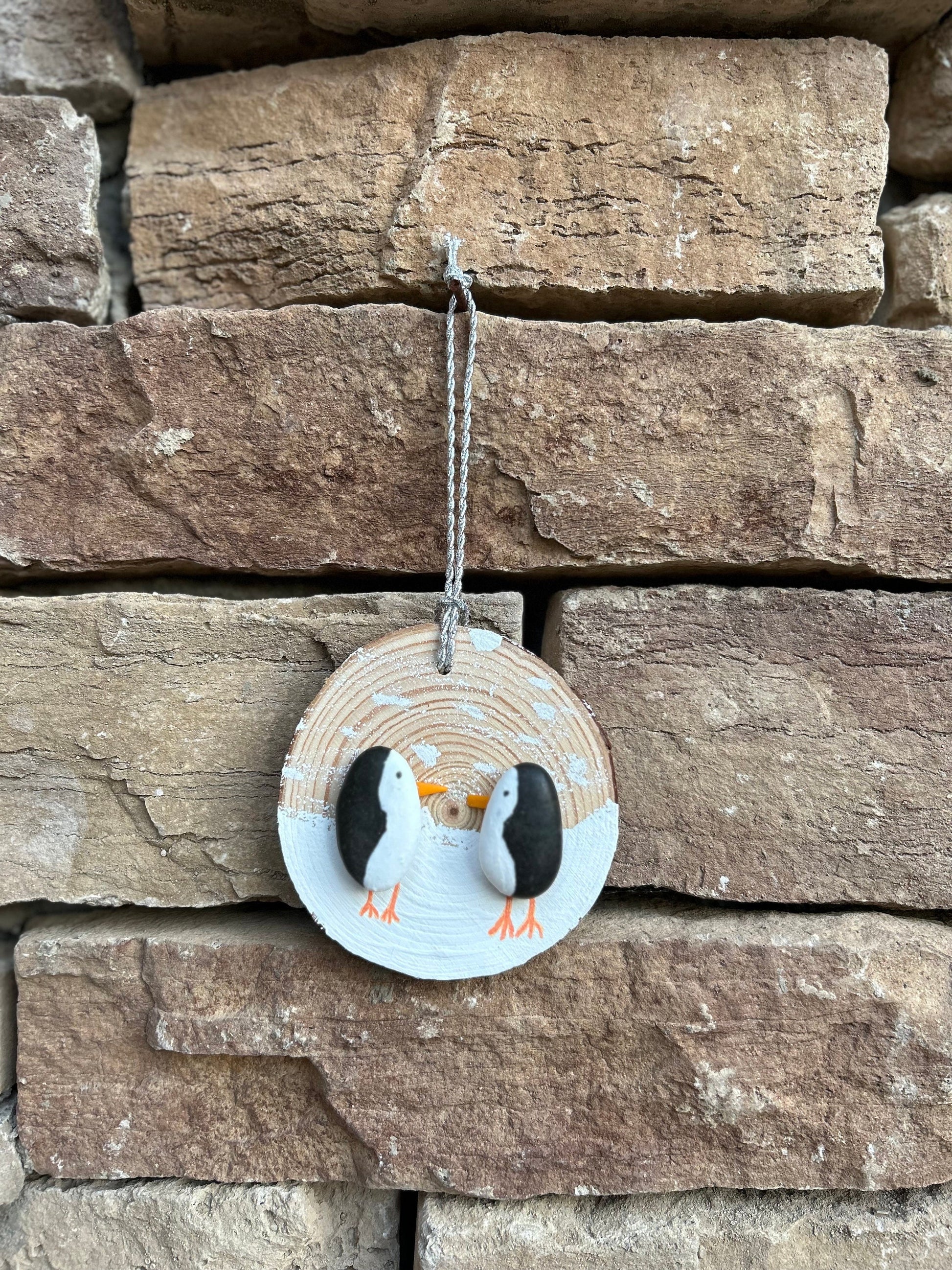 Penguin Ornament | Christmas Ornament | Penguin Friends | Beach Pebbles and Scottish Sea Glass | Holiday Gift | Stocking Stuffer | 3x3 Art