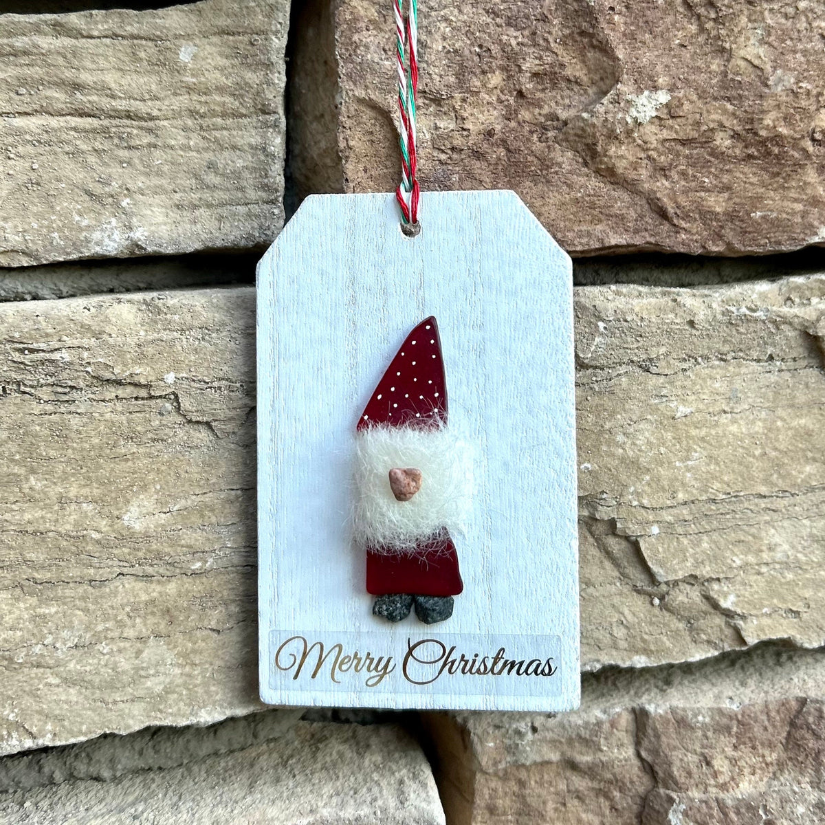 Handmade Elf or Gonk Christmas Ornament Made from Scottish Sea Glass and Pebbles, Perfect Holiday Gift, Stocking Stuffer, elf