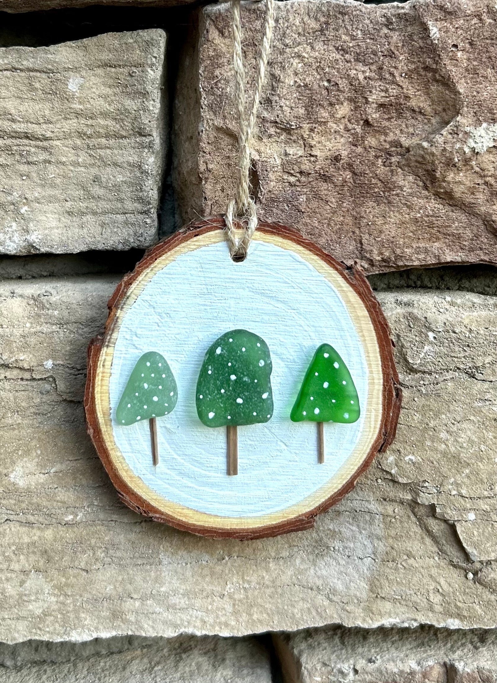 Sea Glass Trees in the Snow Made from Scottish Seaglass and Dried Wood, Perfect Holiday Gift, Stocking Stuffer