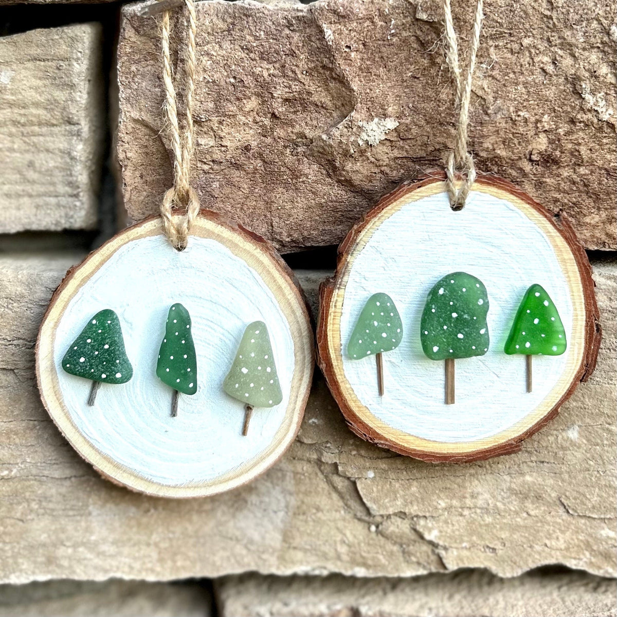 Sea Glass Trees in the Snow Made from Scottish Seaglass and Dried Wood, Perfect Holiday Gift, Stocking Stuffer