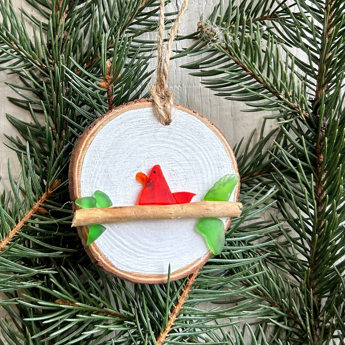 Handmade Cardinal Sea Glass Christmas Ornament, Perfect Holiday Gift, Stocking Stuffer