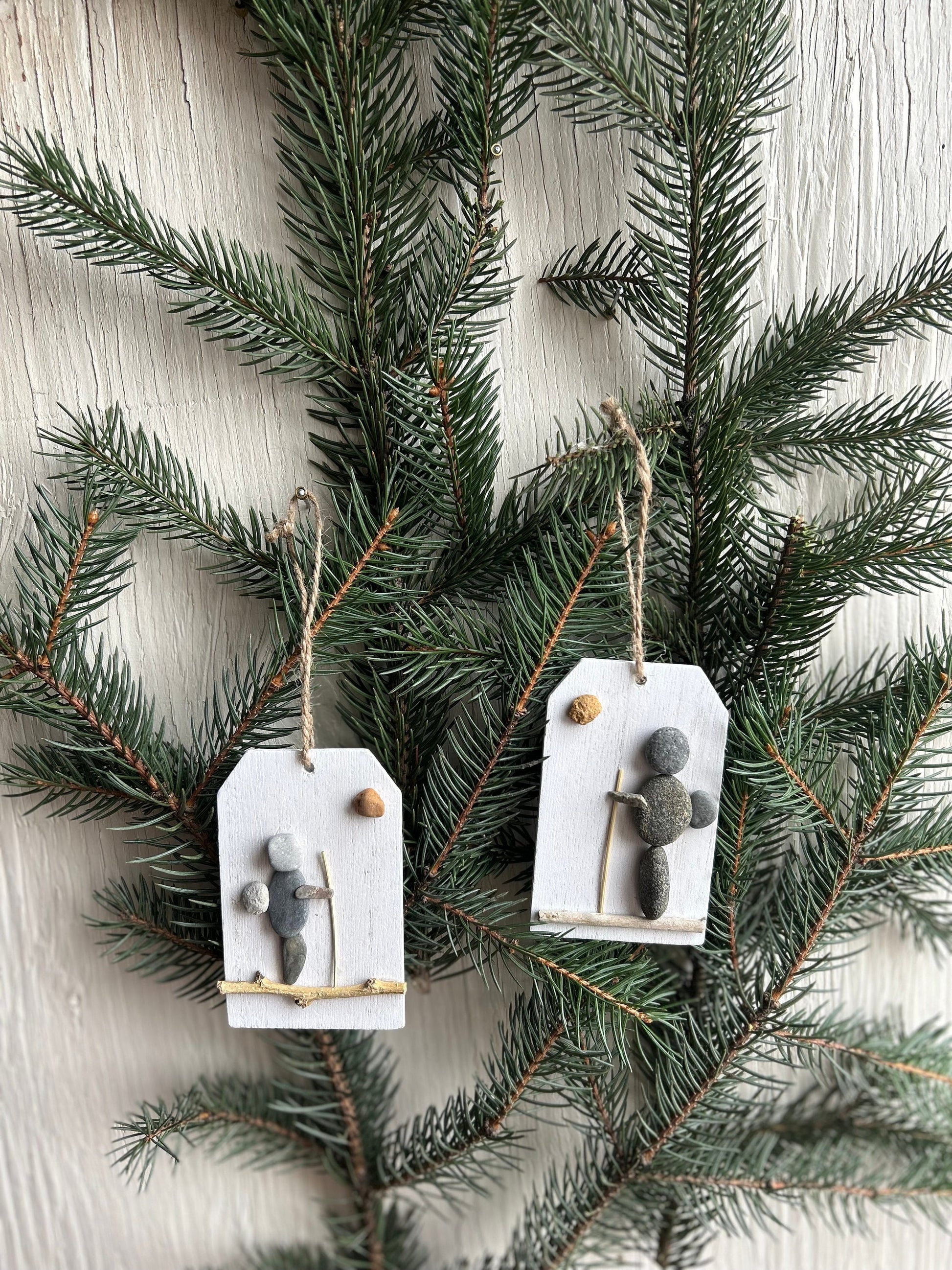 Handmade Hiking Pebble Art Christmas Ornament, Hiker Gift