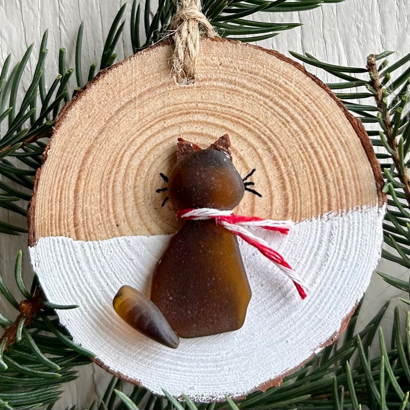 Cat Christmas Ornament, Handmade. Made From Scottish Sea Glass, Perfect Holiday Gift, Stocking Stuffer for Cat Lovers